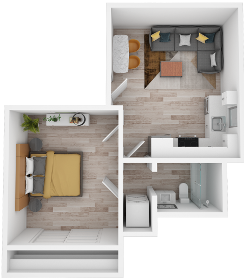 Floor plan for 1 bed, 1 bath, 500 sqft